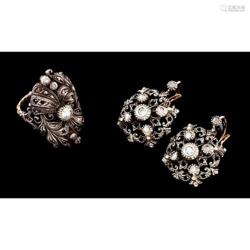 A Romantic era ring and pair of earrings