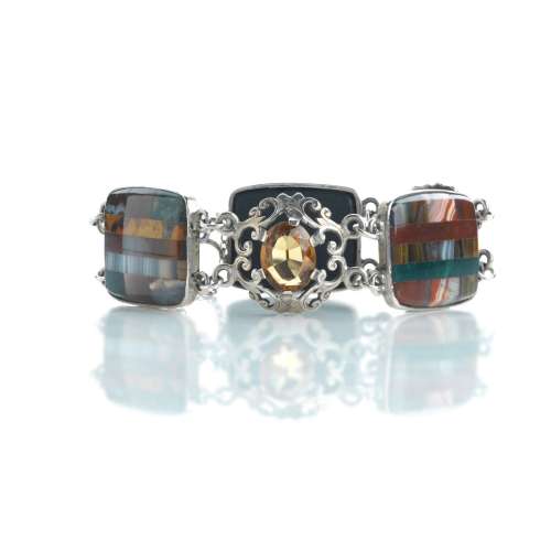 A SILVER, CITRINE AND HARDSTONE BRACELET, VICTORIAN