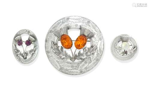 A SILVER PLAID BROOCH AND TWO OTHER BROOCHES