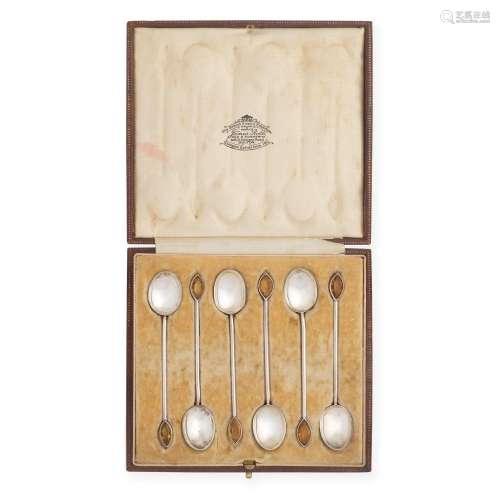 A RARE SET OF SIX SILVER AND CITRINE COFFEE SPOONS By James ...