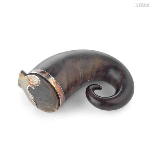 A SILVER-MOUNTED HORN SNUFF MULL unmarked 19th century