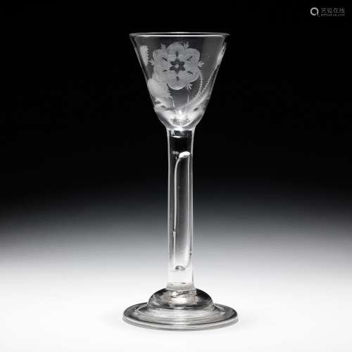 A RARE JACOBITE EMPTY BUD WINE GLASS Circa 1750
