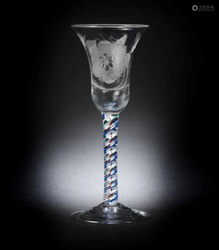 A VERY RARE JACOBITE COLOUR TWIST GLASS Circa 1760