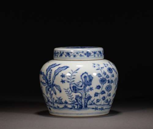 Qing Dynasty,Blue and White Flower Jar