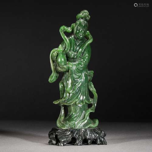 Qing Dynasty,Hetian Jasper Guanyin Standing Statue