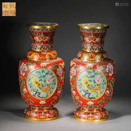 Qing Dynasty,Cloisonne Flowers and Birds Vessel