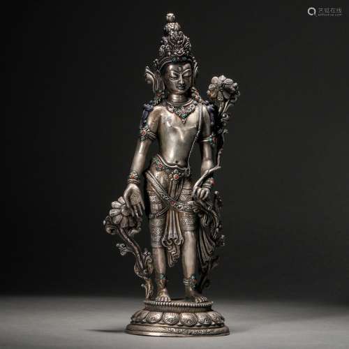 Qing Dynasty,Silver Buddha Standing Statue