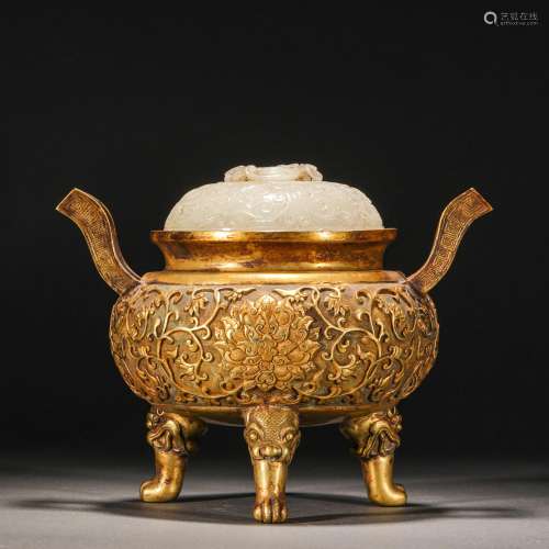 Qing Dynasty,Hetian Jade Gilt Aromatherapy