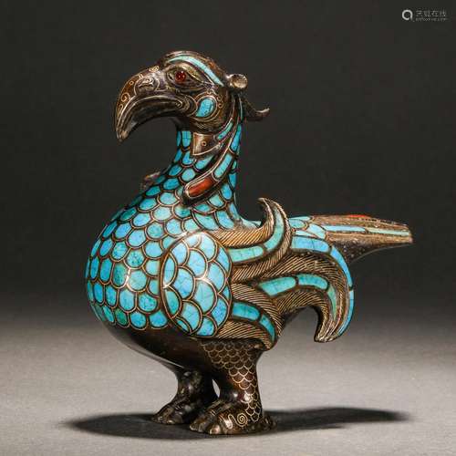 Han Dynasty, Inlaid Gold,Silver and Turquoise Bird