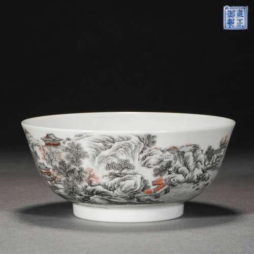 Qing Dynasty,Ink Colour Landscape Bowl