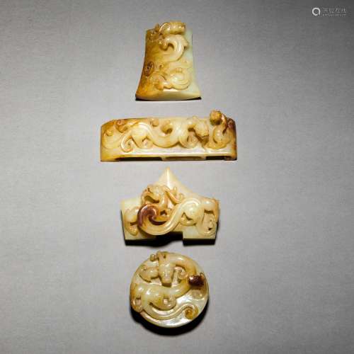 Han Dynasty,Hetian Jade Beast Pattern Sword Ornaments