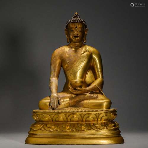 15th Century,Tibetan Bronze Gilt Buddha Sitting Statue