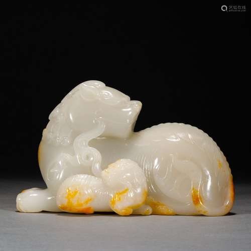 Qing Dynasty,Hetian Jade Mother and Son Beast