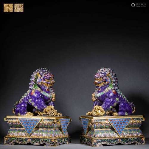 Qing Dynasty,Cloisonne Lions a Pair