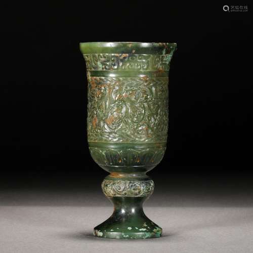 Qing Dynasty,Hetian Jasper Beast Pattern Cup