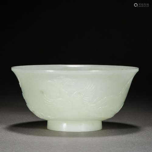 Qing Dynasty,Hetian Jade Phoenix Pattern Bowl