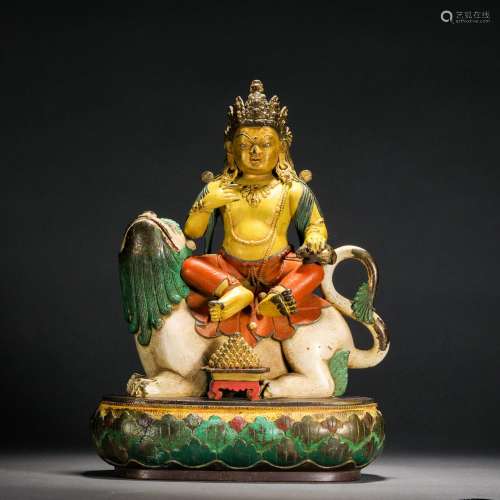 Qing Dynasty,Polychrome Yellow the God of Wealth Statue
