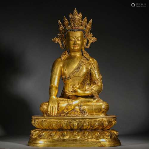 Qing Dynasty,Gilt Gold Crown Sakyamuni Buddha Statue