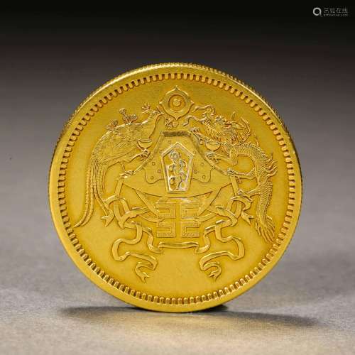 Qing Dynasty,Dragon and Phoenix Pattern Gold Coin