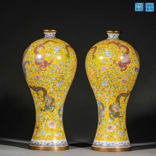 Qing Dynasty,Painting Enamel Dragon Pattern Prunus Vase