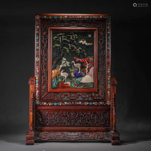 Qing Dynasty,Yellow Pear Inlaid Treasure Screen