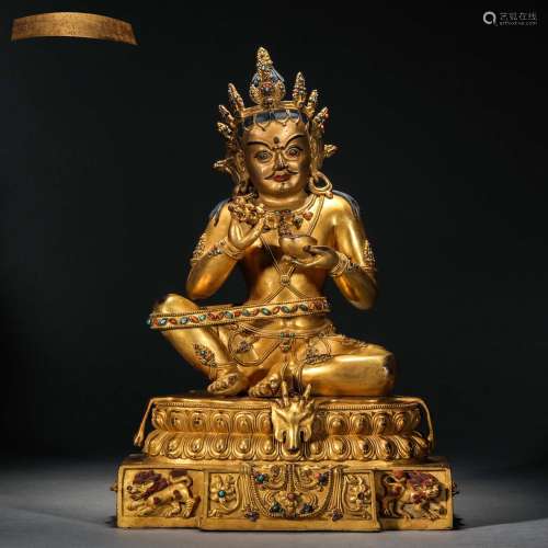 Qing Dynasty,Gilt Yellow the God of Wealth Statue