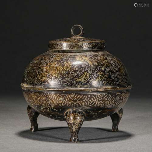 Han Dynasty,Inlaid Gold and Silver Three-Legged Jar
