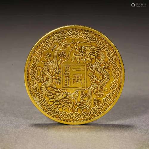 Qing Dynasty,Dragon Pattern Gold Coin