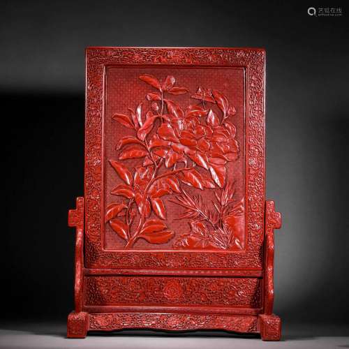 Qing Dynasty,Red Carved Flower Screen
