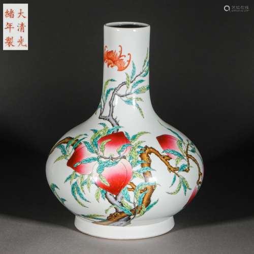 Qing Dynasty,Longevity Peach Pattern Celestial Sphere Bottle