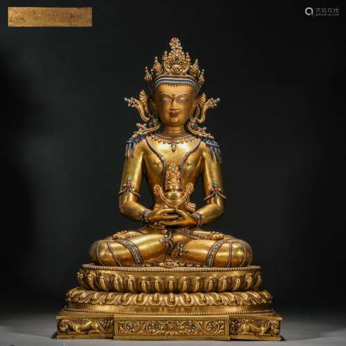 Qing Dynasty,Gilt Cap Crown Medicine Buddha