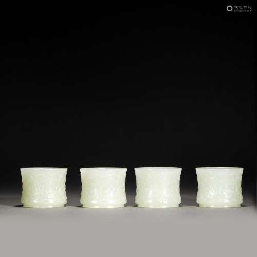 Qing Dynasty,Hetian Flower Jade Cups A Group