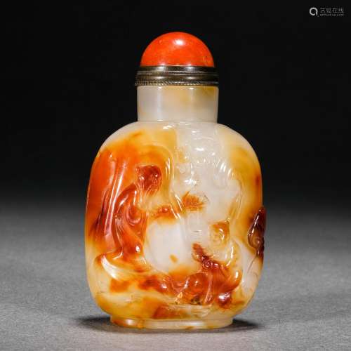 Qing Dynasty,Agate Character Snuff Bottle