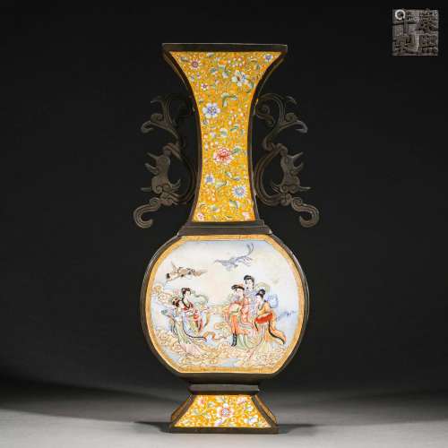 Qing Dynasty,Painted Enamel Character Appreciation Bottle