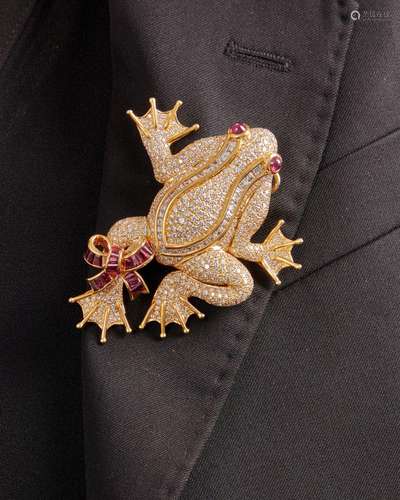 A DIAMOND AND RUBY BROOCH