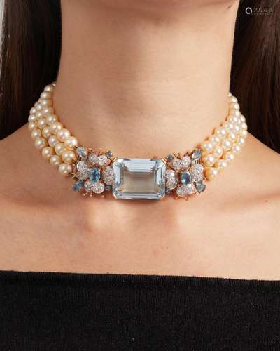 ELIZABETH GAGE A CULTURED PEARL AND MULTI-GEM NECKLACE