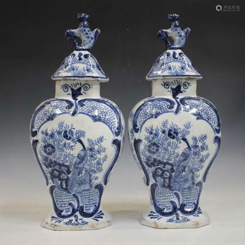 Two Dutch Delft vases and covers, early 19th cen