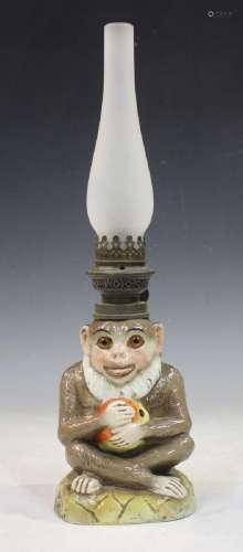 A Continental porcelain oil lamp base, late 19th