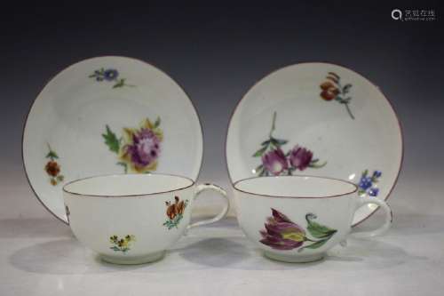 A small group of Meissen porcelain teawares, pai