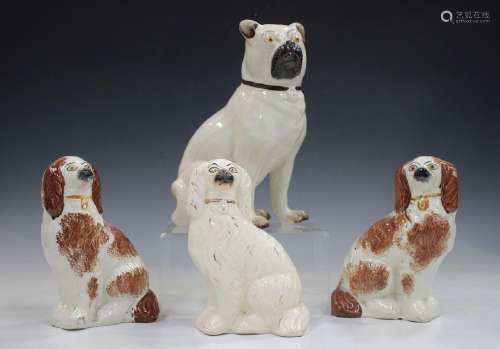 A Staffordshire pottery model of a seated pug, c