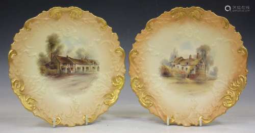 A Royal Worcester blush ivory cabinet plate, cir