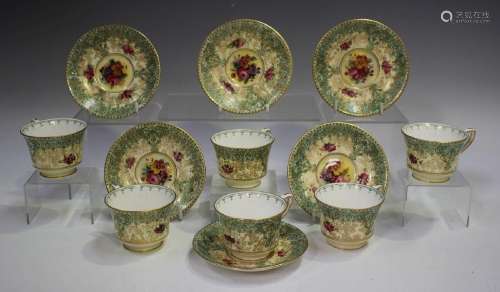 A set of six Royal Worcester floral decorated co