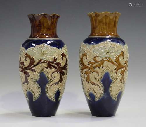 A pair of Doulton Lambeth stoneware vases, late