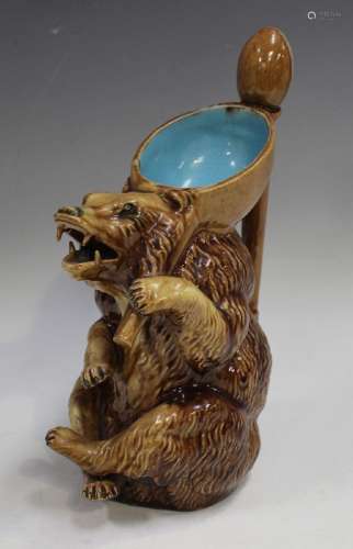An English majolica bear jug by George Skey, cir