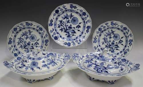 A part set of Meissen blue and white Onion patte