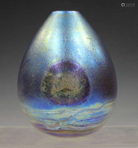 A Siddy Langley iridescent glass vase, dated 199
