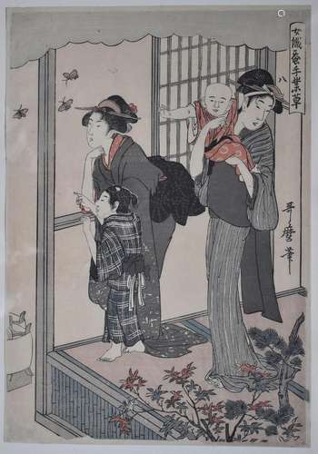 Japanischer Farbholzschnitt von Kitagawa Utamaro