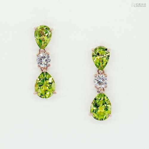 Paar Peridot-/Brillant-Pendeloques.