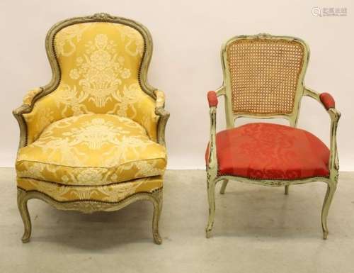 Fauteuil Louis XV avec tissu classique + Fauteuil Louis XV a...