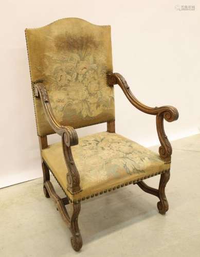 Fauteuil Louis XIV avec tapisserie et accoudoirs en volute